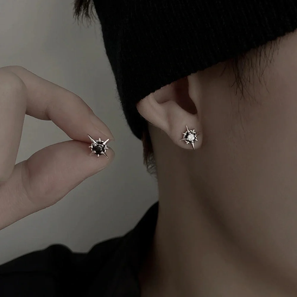 Star Zircon Crystal Small Stud Earrings for Mens Gift Idea